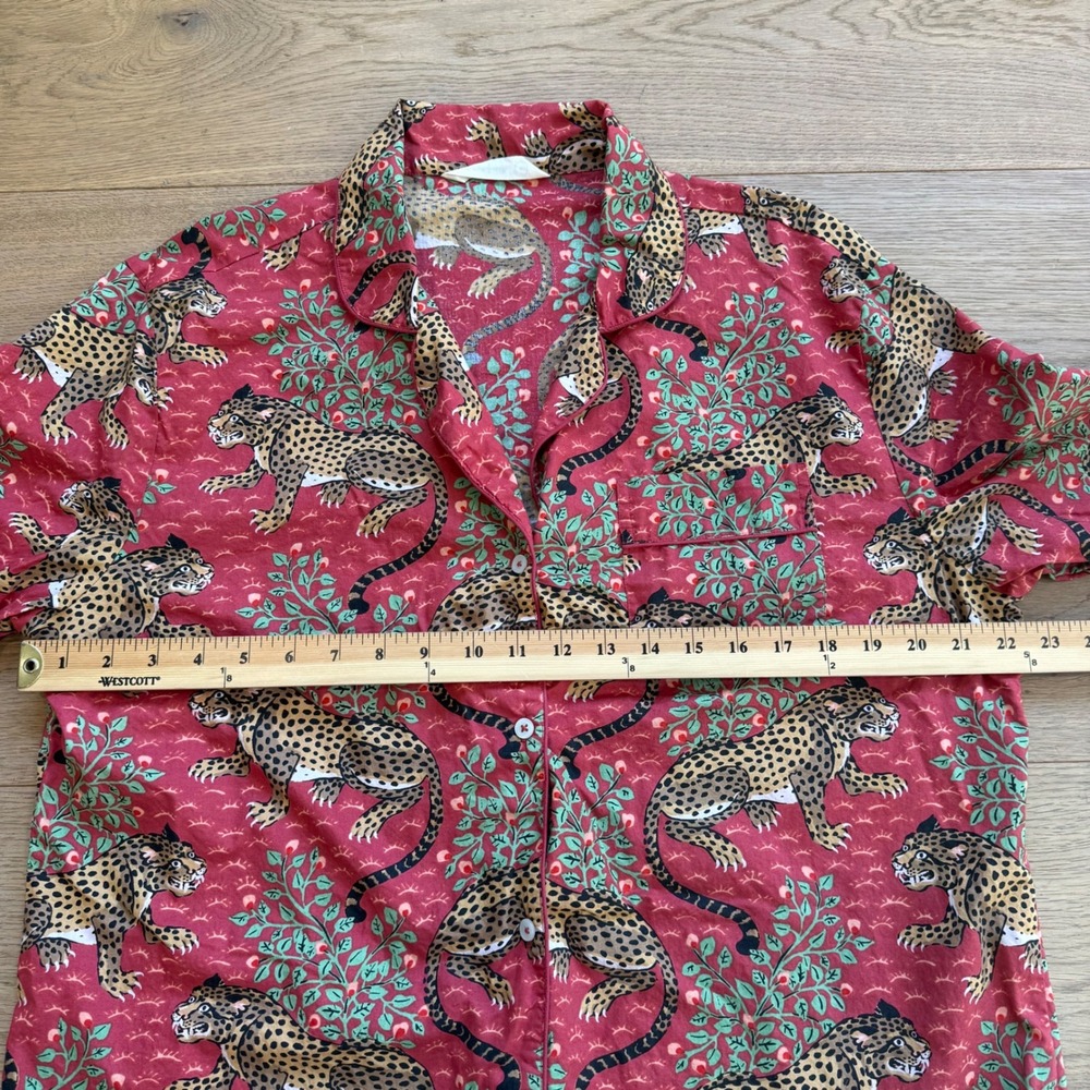 Printfresh Women Red Leopard Cotton Pajama Set Long Sleeve Top & Pants Large - Picture 11 of 14